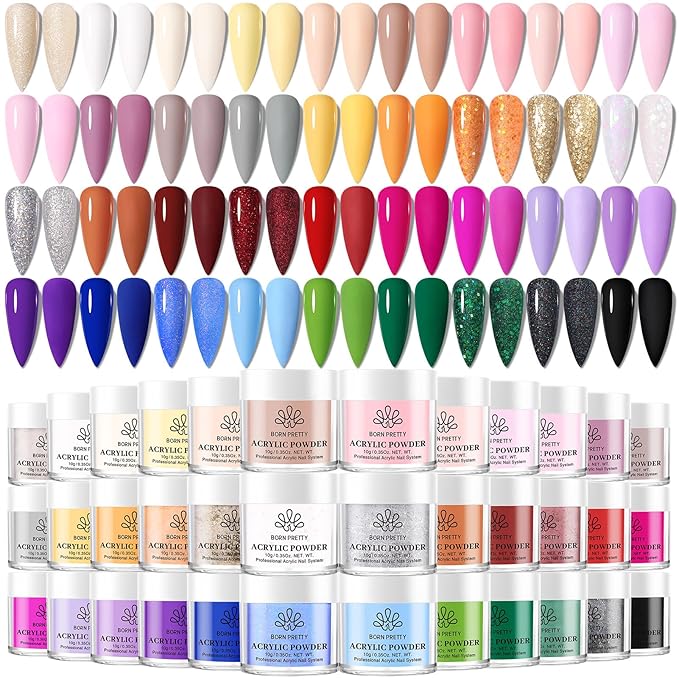 BORN PRETTY Acrylic Powder Set 36 Colors Acrylic Nail Powder Nude Pink Burgundy Red Green Blue White All Seasons Professional Polymer 3D Nail Art Kit for French Extension Carving Valentines Day Gift