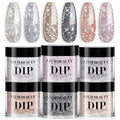 AZUREBEAUTY Dip Powder Nail Set, Silver Pink Black Golden Yellow Glitter Sparkly Shiny Chrome Platinum, 6 Colors All Seasons Dipping Powder Starter Kit Nail Art Manicure Salon, No Need Nail Lamp Cured