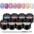 MEET ACROSS 9Pcs Glitter Gel Nail Polish Set with 1Pc Nail Brush, Sparkle Pink Purple Blue Broken Gold Flash Gel Polish Kit, UV LED Soak Off Manicure Gift for Women 8 Colors