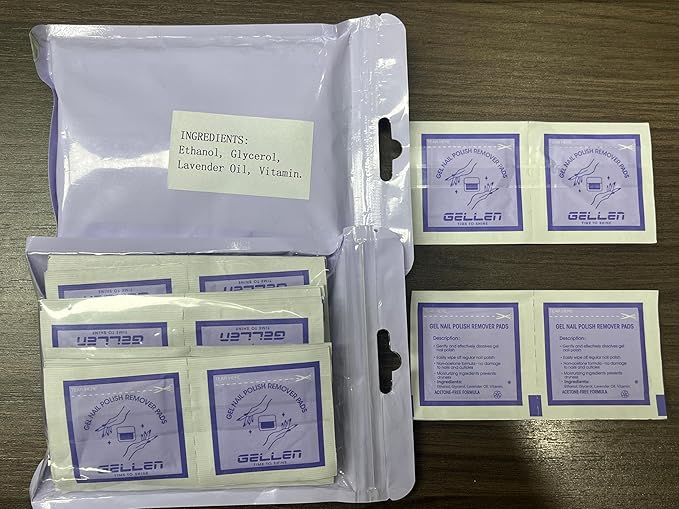 Gellen Nail Polish Remover Pads 100% Non Acetone, 100 Pack of Individually Wrapped Bulk Set Gel Nail Polish Remover Wipes, Skin-Care Formula, Travel Kit for Home & Professional Removal
