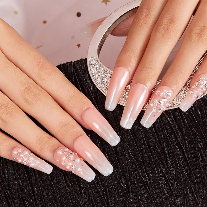 LOVFUL Press on Nails Dream Wedding | Handmade with Full Covered Crystals | Reusable Full Cover Nails | Coffin Classic Regular 1.3 in | H76-S