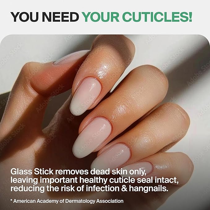 GERMANIKURE Grey Glass Cuticle Stick in Suede Sleeve - Ethically Made in Czech Republic - Cuticle Pusher & Remover, Callous & Dry Skin Fingertip File, Nail Shaper