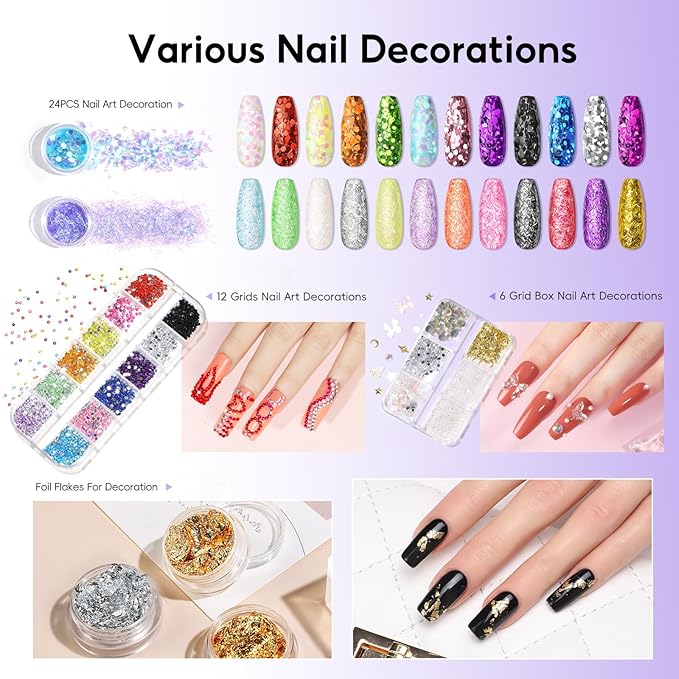 Acrylic Nail Kit for Beginners with Everything ,11 Colors Acrylic Powder Nails Kit Acrylics Set with Drill U V Light 3Pcs Gel Polish 24Pcs Glitter Powders Rhinstones Nail Art Extensions Home Gift Set