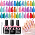 Beetles Gel Nail Polish Set, 24 Pcs 20 Colors Rainbow Pastel Neon Cat Eye Pink Purple Glitter Red Green Gel Nail Polish Kit Soak Off UV with Base Coat Top Coat Gift for Women Dreamy Wonderland