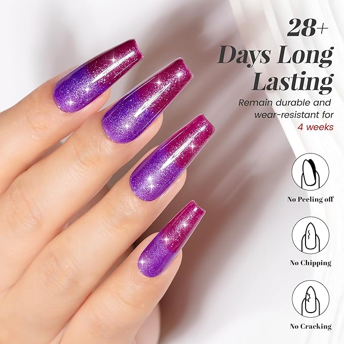 YTD Likomey Color Changing Gel Nail Polish,15ml Purple To Dark Wine Red Glitter Mood Temperature Change Colors Fall Winter Thermal Manicure UV Nail Gel,HEMA Free WB503
