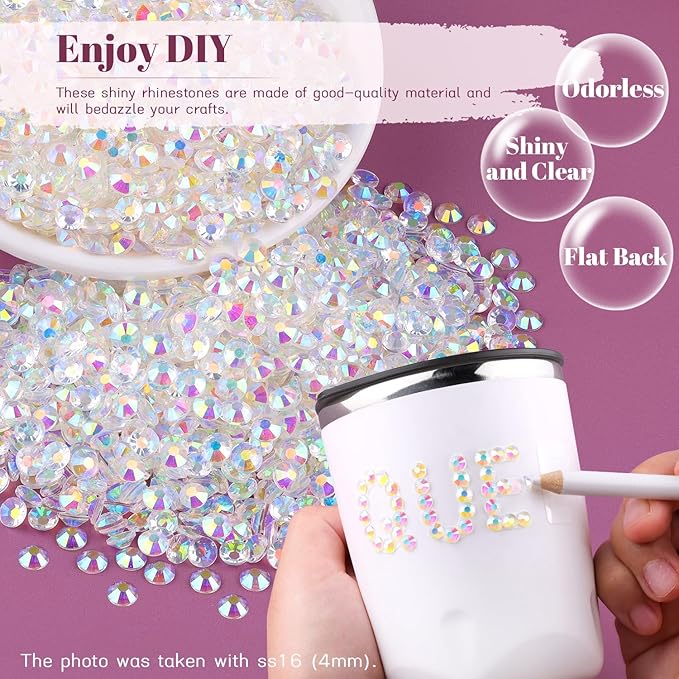 4000PCS 5mm Resin Jelly Rhinestones in Bulk (Transparent AB), Bedazzling Flatback Crystals Rhinestones for Crafting DIY Nail Decoration, Gems Diomand Charms for Tumbler Shoes Clothing Fabric