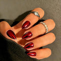 Chrome Press on Nails Short Almond, Metallic Red Fake Nails with a Sparkle Mirror Finish, Glitter Glue on Nails for Women Birthday Party, Thick Quality Soft Gel Nail Press ons 30 Pcs