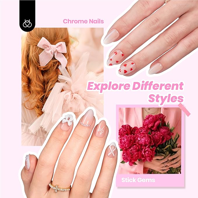 Beetles Press On Nails, French Tip Press On Nails Short Almond Kit with 224Pcs Nail Tips Nail Glue Builder Gel Top Coat Mini UV Light All-in-One DIY Wedding Nail Designs Gift for Women