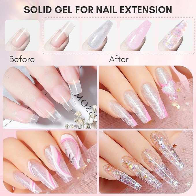 Makartt 3D Nail Gel Art Kit: 4 Colors 3D Sculpting DIY Manicure Solid Gel Builder Clear and Shimmers for Extension, Molding Adhesive Glue Rhinestone Hard Gels No Wipe Chrome DIY Salon Home