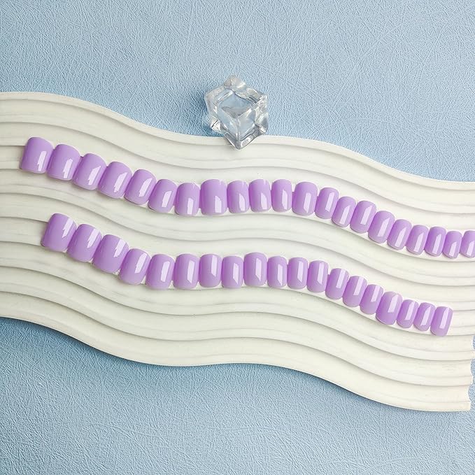 Lilac Press on Nails Short Square Natural Short Gel Nails Glue on Acrylic Nails Press ons Lavender 48Pcs Thick Reusable Fake Nails for Women Short Coffin Artificial Nails New Solid Color Square Nails