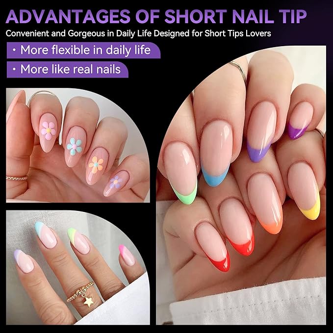 Gelike ec Short Almond False Nail Tip Kit, Soft Gel Full Cover Press on Nail Tips, Clear Gelly Tips Pre-Buff PMMA,12 Sizes- 120PCS