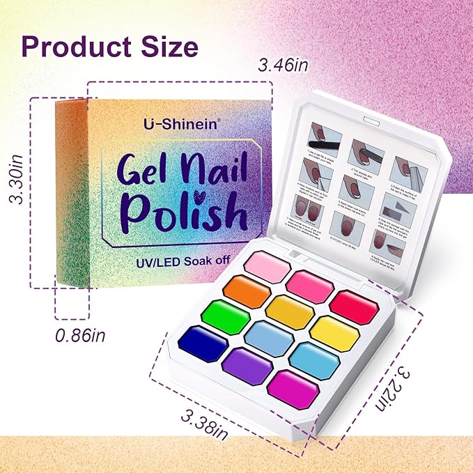 Gradient Gel Nail Set,12 Bright Neon Color for Ombre Nail Polish Platte Kit with 14* Nail Art Tools,Pat Painting Gel French Nail Manicure No-wipe DIY Art Home Salon Mojito Sunrise Canvas