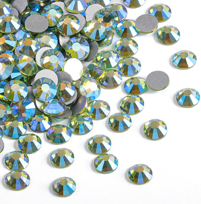 Beadsland 2880pcs Flat Back Crystal Rhinestones Round Gems for Nail Art and Craft Glue Fix,Peridot AB,SS3,1.2-1.4mm