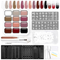 Gradient Gel Nail Set, 12 Nude Pink Color for Ombre White＆Black Nail Polish Platte Kit with 14* Nail Art Tools, Pigmented Pat Painting Gel French Manicure No-wipe Soak of UV DIY Art
