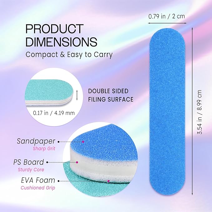 25pcs - PANA Mini Double-Sided Emery Nail File for Manicure, Pedicure, Natural, and Acrylic Nails - Blue/Light Blue (Grit 80/80)