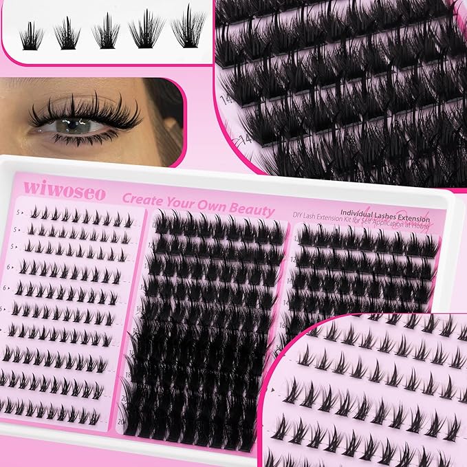 wiwoseo Lash Spikes Lash Clusters Kit with Bottom Lashes Spiky Lash Clusters Eyelash Extensions Kit Manga Eyelash Clusters Kit Fairy Cluster Lashes Salon Lashes Clusters Kit with Clear Bond and Seal