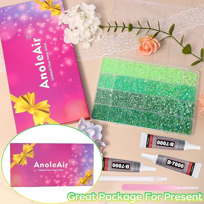 26000PCS Green Resin Flatback Rhinestones for Crafting, Resin Rhinestones for Bedazzling Kit, 2/3/4/5/6mm Flatback Gems Jewels for DIY Mugs Tumblers Clothing Shoes Nail Art