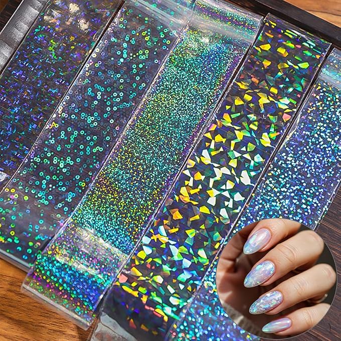 10 Rolls Aurora Nail Foil Transparent Laser Nail Transfer Foils Starry Sky Holographic Glitter Nail Art Foil Stickers for Women DIY Manicure Decoration Accessories