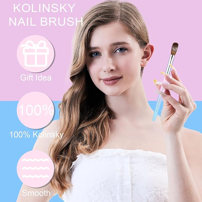 2Pcs Acrylic Nail Brushes Set, 100% Pure Kolinsky Size 10 Nail Art Brush & Small Clean Up Brush, Art Design & Polish Mistake Cleaning Manicure Tools for Women Acrylic Application