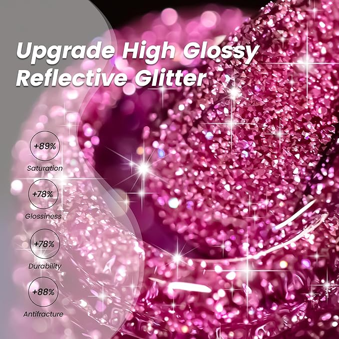 YTD Likomey Colorful Reflective Glitter Gel Nail Polish,15ml Pink Purple Flash Diamond Shimmer Nails Gel,Sparkly Shiny Salon Home Fall Winter Manicure Bright Plum UV Varnish,SZ396