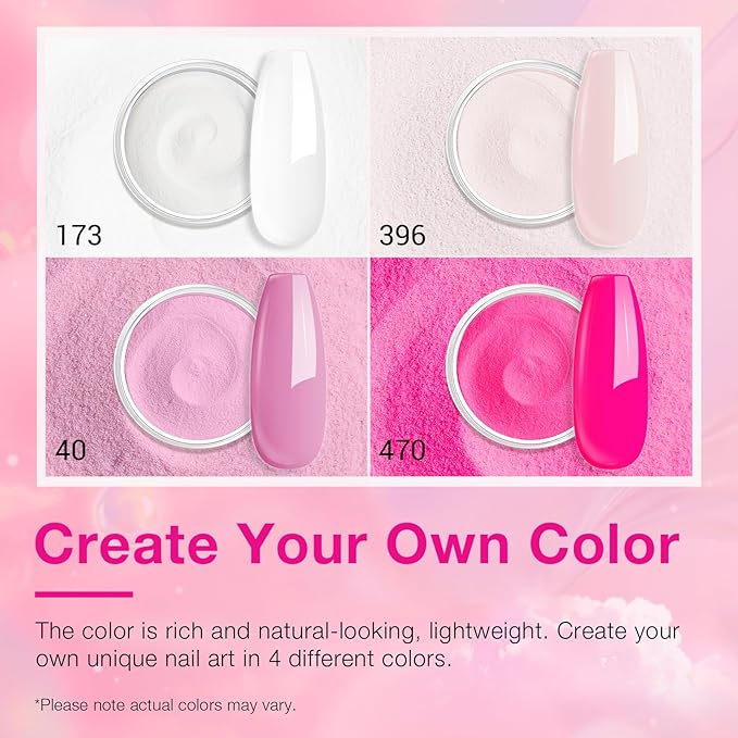 AZUREBEAUTY Dip Powder Nail Kit Starter, Light/Hot Pink Clear White Summer 4 Colors Acrylic Dipping Powder Liquid Set with Base/Top Coat Activator for French Nail Art Manicure DIY Gifts for Women