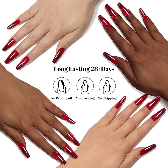 YTD Likomey Color Changing Gel Nail Polish 2 Pcs Set,15ml Red to Burgundy Red Pure Color and Brocade Glitter Kit,Thermal Ombre Change Colors Salon Manicure UV Nail Varnish,WB2-2