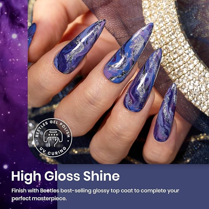 Beetles Purple Gel Polish Set, 6Pcs Purple Blue Gel Polish Silver Glitter Nail Gel Lost Universe Soak Off UV LED Nail Lamp Manicure DIY Home Gift for Women