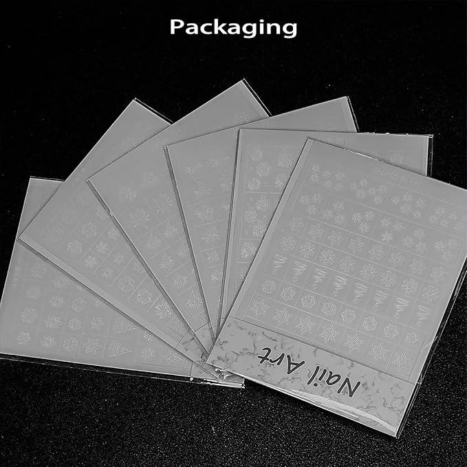 Christmas Nail Stickers Airbrush Stencils Stickers for Nail Art with Snowflower Fireworks Christmas Tree Designs Supplies Design Resusable Nail Guide for Manicure Nails Decoration 6 Sheets