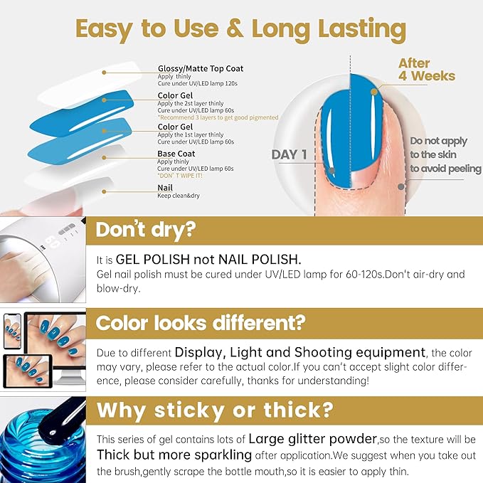 YTD Likomey Jelly Blue Gel Nail Polish,15m Sheer Translucent Fine Pigment UV Nail Gel,Salon Home DIY Nail Art Manicure and Pedicure Fall Winter Color Varnish,CS483