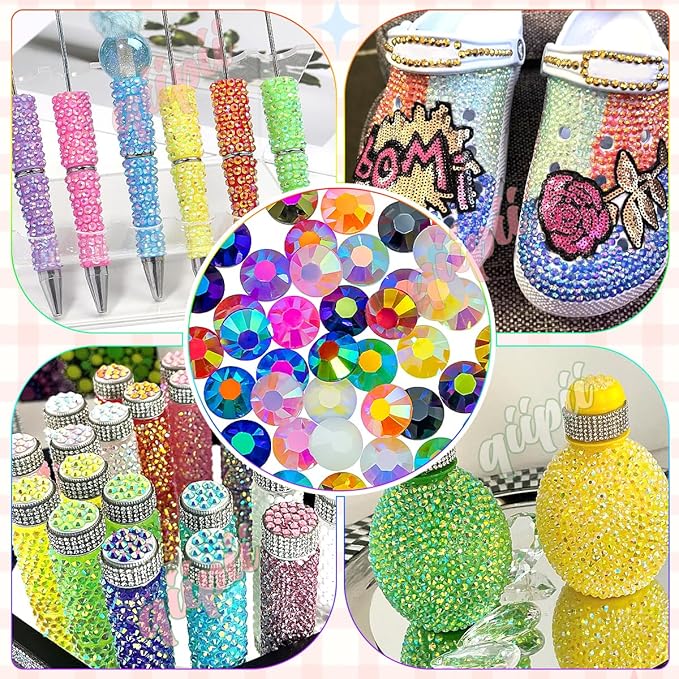 Black Violet AB Resin Rhinestones w B7000 Glue for Crafting Bedazzling 2mm-6mm Flatback Colorful Jelly Stones Diamonds Gems Bedazzler Kit for Nails Face Eyes Makeup Tumblers Bottles DIY Crafts