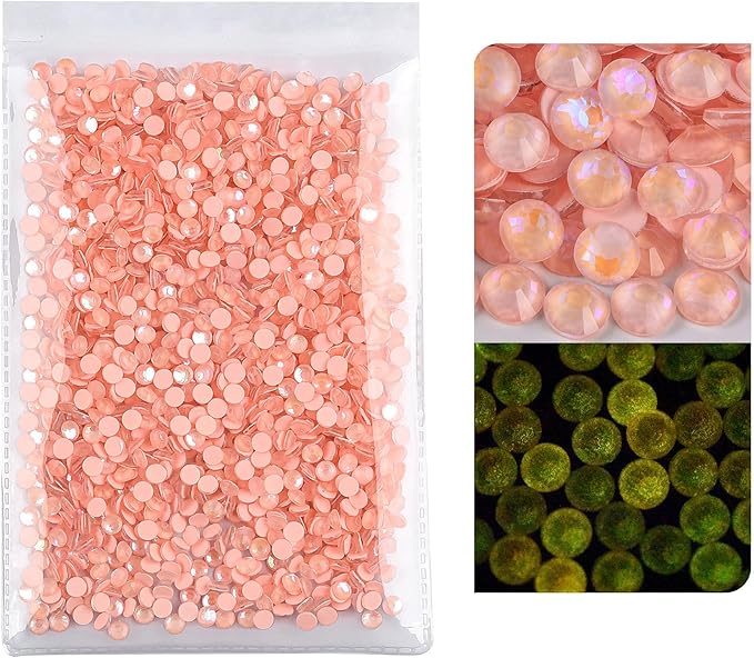 Blinginbox Flatback Rhinestones Round Gems, 288pcs Luminous Series Glass Stones Neon Gems Non Hotfix Crystal Rhinestones for Nail Charms Crafts Clothes Tumblers,Peach AB Luminous,SS30.