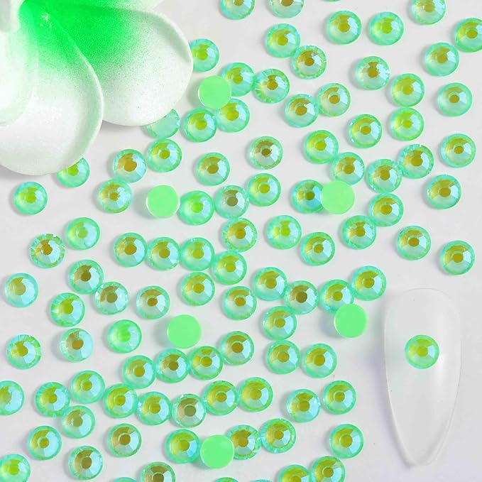 Beadsland 1440pcs Flat Back Crystal Rhinestones Round Gems for Nail Art and Craft Glue Fix, Luminous Green, SS20,4.6-4.8mm