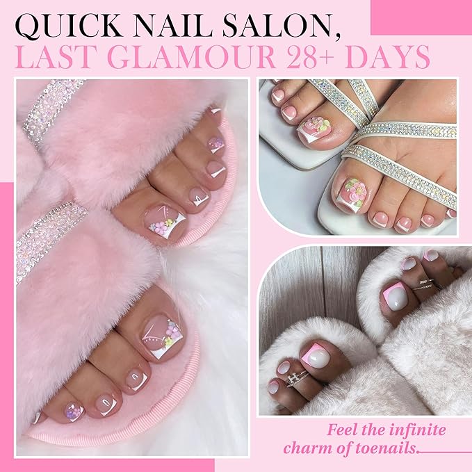 Square Toe Nail Press Ons French Style Toe Tips 240pcs Clear False Fake Toenails for Faster Toe Nail Extension Kit Home DIY Art Salon 15 Sizes Acrylic Nails, Luckyfairy