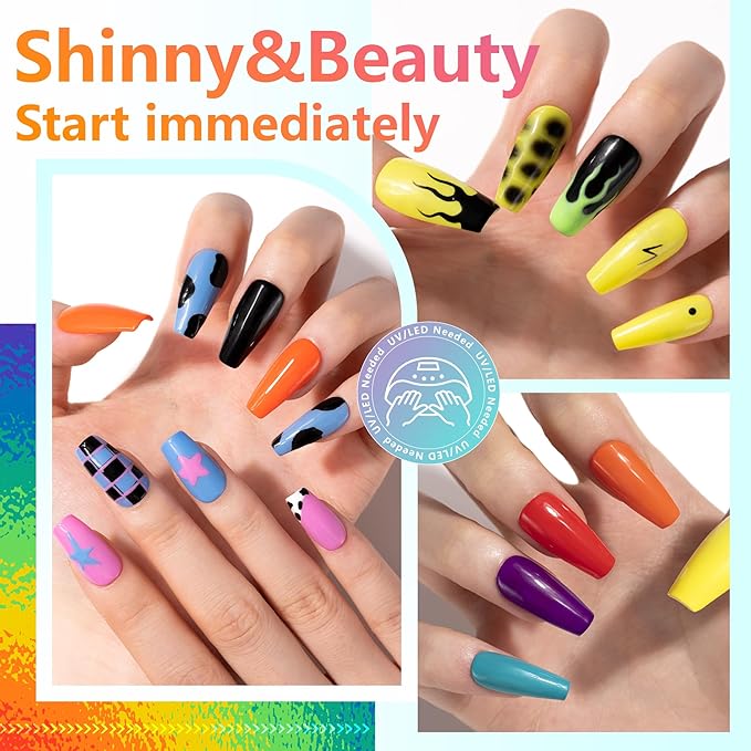 ABAC 24 Color Solid Gel Nail Polish,Ombre Gel Nail Polish,Pat Paint Nail Gel - Rainbow Shades Yellow/Ocean Blue Hema-Free w/Brush,LED Curing for Everyday Wear,Party Nails Pro Salon DIY Set