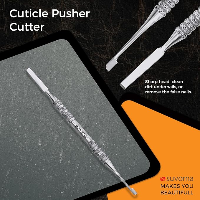 Suvorna 2-in-1 Cuticle Pusher Tool and Cuticle Knife or Cuticle Cutter Empujador De Cuticula Profesional | Mini Cuticle Pusher, Metal Cuticle Pusher Stainless | Nail Cuticle Pusher Nail Design Tools