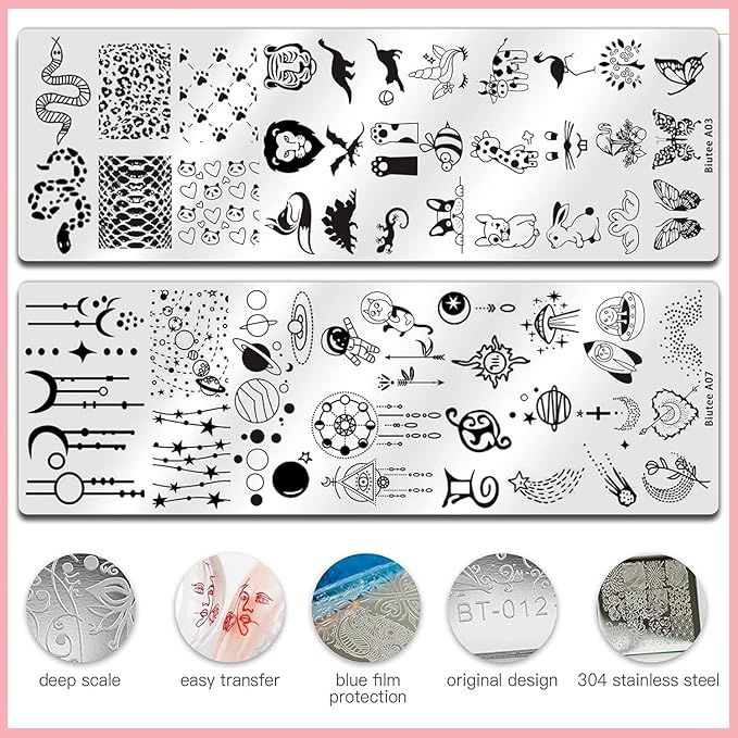 Biutee Gel Nail Stamping Kit with 8 Colors Nail Stamping Polish Gel Nail Stamping Plates 10PCS Nail Stamp Plates Nail Stamper Starry Sky Lace Flower Leaves Animal Nail Stamping Kit Nail Design