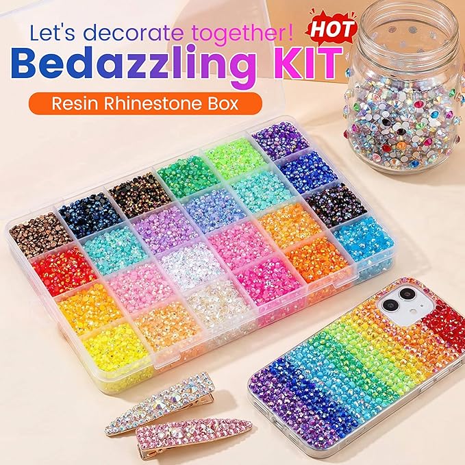 Bedazzler Kit with Rhinestones, 2026 New Resin Jelly Rhinestones for Bedazzling, Multicolor 3mm Flatback Gems for Nail Diamond Art Crafting Book Makeup (24000)