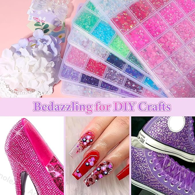 22000Pcs Pink Purple Rhinestones for Bedazzling, Jelly Resin Gem Rhinestones3-5mm, Purple Gems Bedazzling Kit for Crafting, Flatback Color Gems for Nails Face Makeup Tumblers