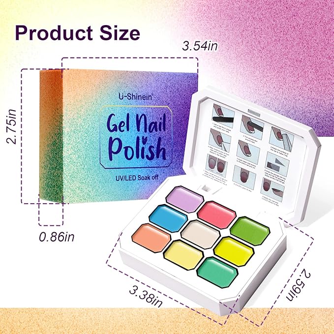 Gradient Gel Nail Set, 9 Bright Colors Ombre Gel Nail Polish with 6 Aurora Multi-Purpose Brushes for Pigment Pat Nails French Manicure Nail DIY Painting Soak Off UV N Easter Eggs
