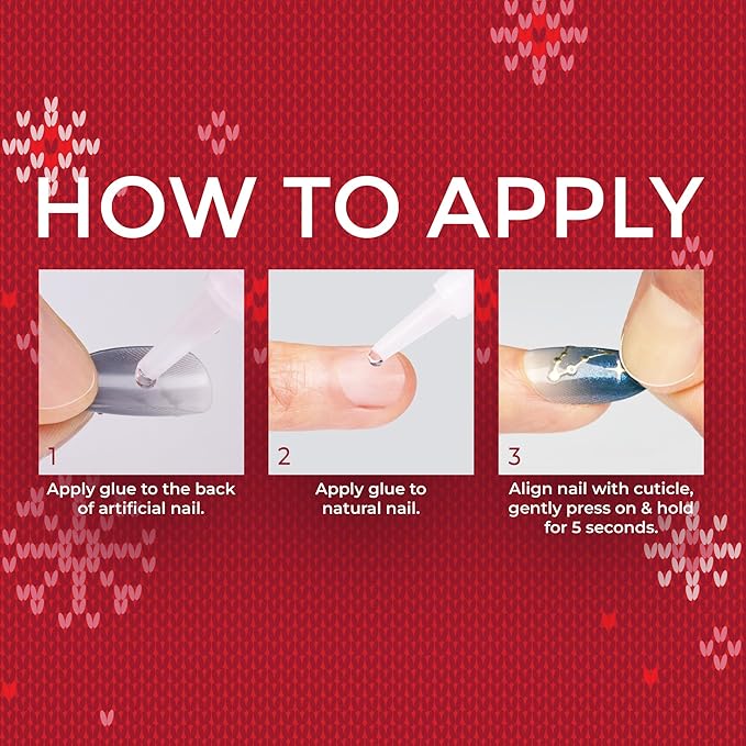 KISS Voguish Fantasy Holiday Press On Nails Almond, ‘Sleigh All’, Nude, Medium Length, No Damage To Natural Nails, Pink Gel Nail Glue (2g), Mini Nail File, Manicure Stick, & 28 Fake Nails
