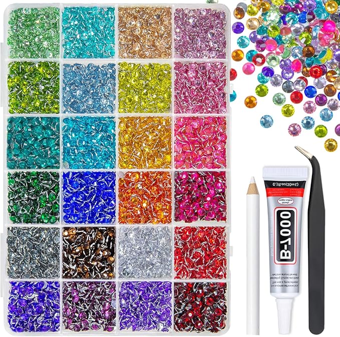 24 Color 5mm Crystal Resin Rhinestones for Bedazzling Crafting SS20 Flatback Stones Colorful Gems Diamonds Charms for Nails Eyes Face Makeup Tumblers Bottles DIY Crafts Clothes Shoes Phones