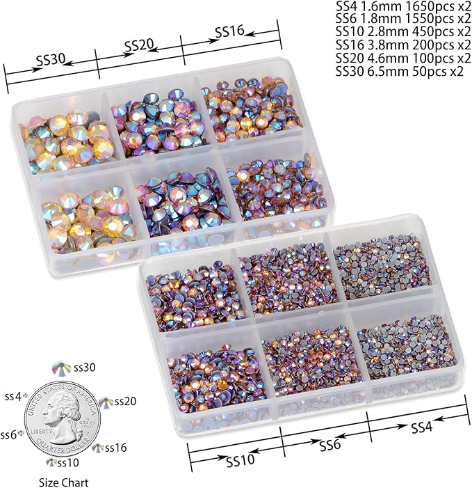 8000pcs Hotfix Rhinestones Flatback,Rhinestones for Crafts Clothes Mixed 6 Sizes, Hotfix Crystals with Wax Pencil Kit, SS4-SS30,Topaz AB