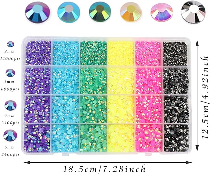 Rainbow Rhinestones for Nails Mixed Colors Jelly Rhinestones Resin for Crafts Shiny Nail Gems AB Crystal Flatback for Tumbler DIY Makeup Decoration Design 2/3/4/5mm