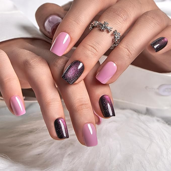 CurvLife Press On Nails – 30Pcs Soft Gel Fake Nails, Reusable Glue On Nail Kit with Adhesive Tabs, Natural Fit & Salon-Quality for Women & Girls (Violet Mirage)