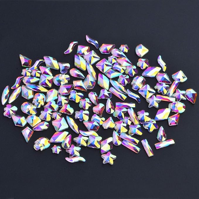 2000Pcs AB Crystal Rhinestones Set (1760pcs+240pcs), Round & Multi-Shape AB Glass Rhinestone, Flatback AB Crystals for Nails, Clothes, Face, Jewelry | Aurora Borealis