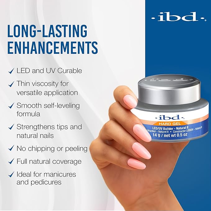 IBD Hard Gel LED/UV Builder Natural II – Builder Gel for Nails Extensions & Sculpting, Strong Long-Lasting Nail Enhancement, 0.5 oz