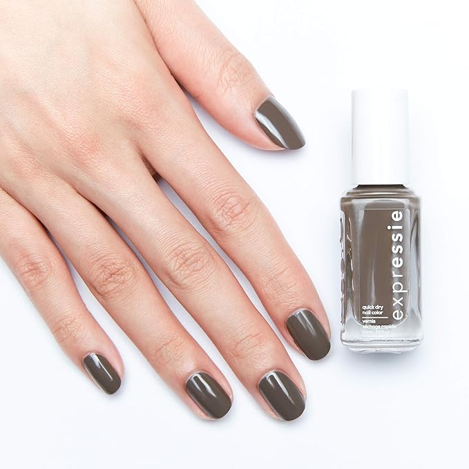 essie Expressie Nail Polish, Quick-Dry Muted Gray Nail Polish, Vegan, No Time For Local, 0.33 fl oz