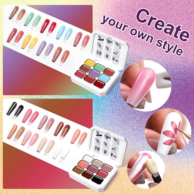 Gradient Gel Nail Set,18 Bright Nude Color for Ombre Summer Rainbow Nail Polish Platte Kit, Pat Painting Gel French Nail Manicure No-wipe Soak of UV DIY Art Home Salon