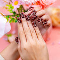 10 Pieces Luxury Acrylic Press On Nails Short Handmade Duck Nails, Red Thickened False Nails, Punk-style Silver Rivets And Chains, Reusable Fake Nails, Acrylic Nails (L)