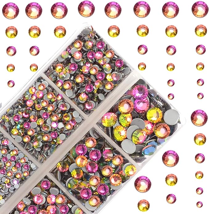 4000Pcs Mixed Size Hot Fix Round Crystals Gems Glass Stones Hotfix Flat Back Rhinestones (Vitrail Medium)